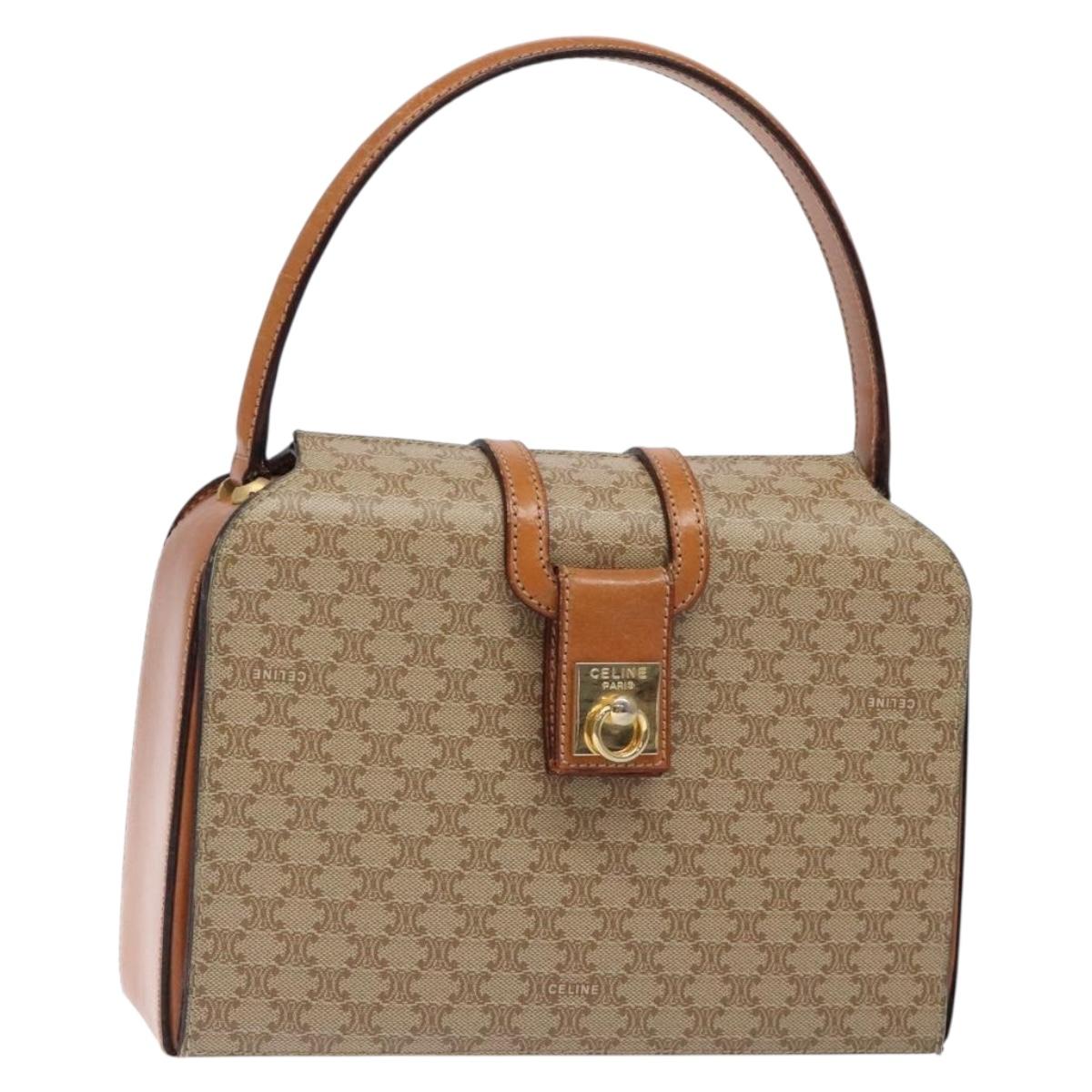 CELINE Macadam Canvas Hand Bag PVC Beige Gold Auth 132543