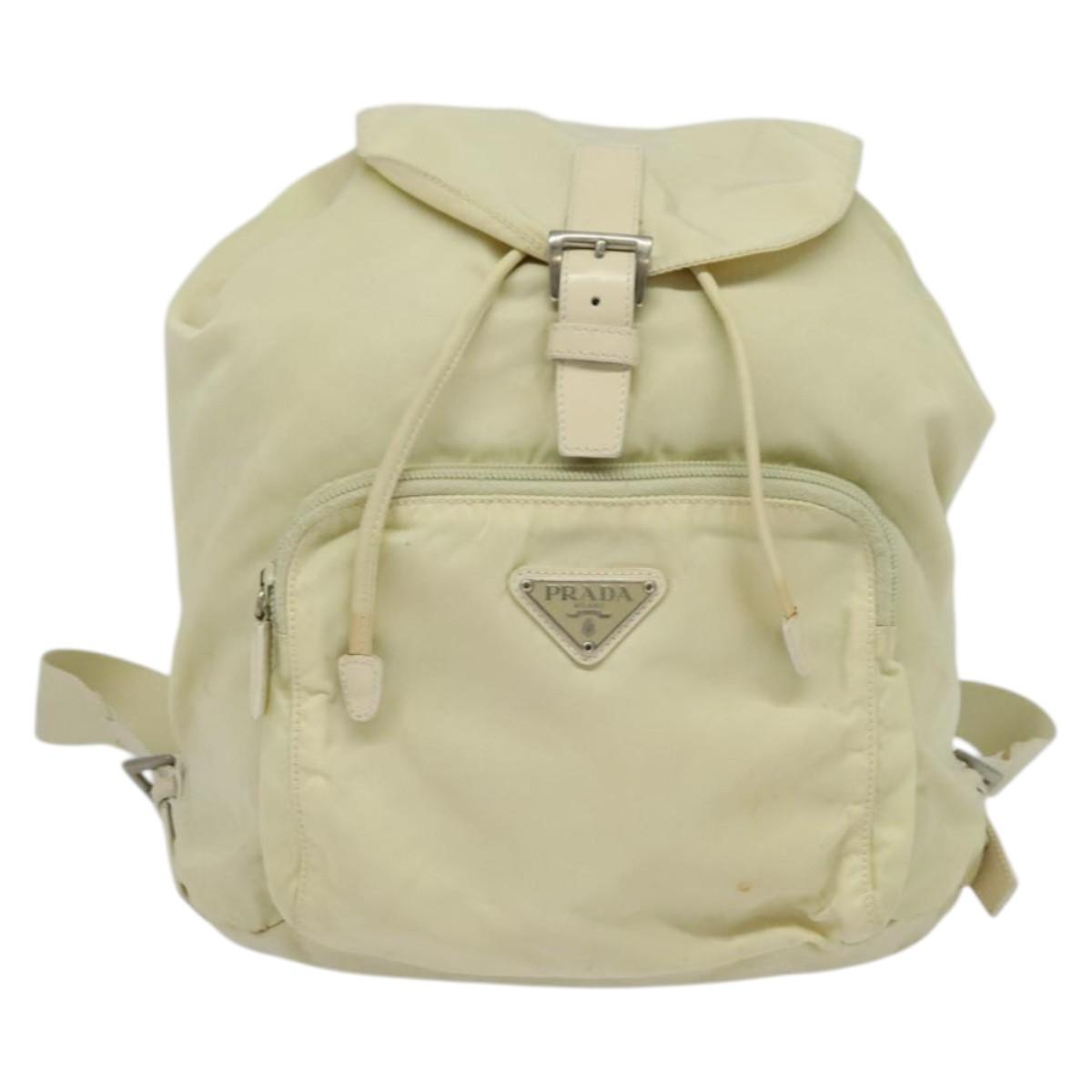 PRADA Backpack Nylon Beige Silver Auth 132544