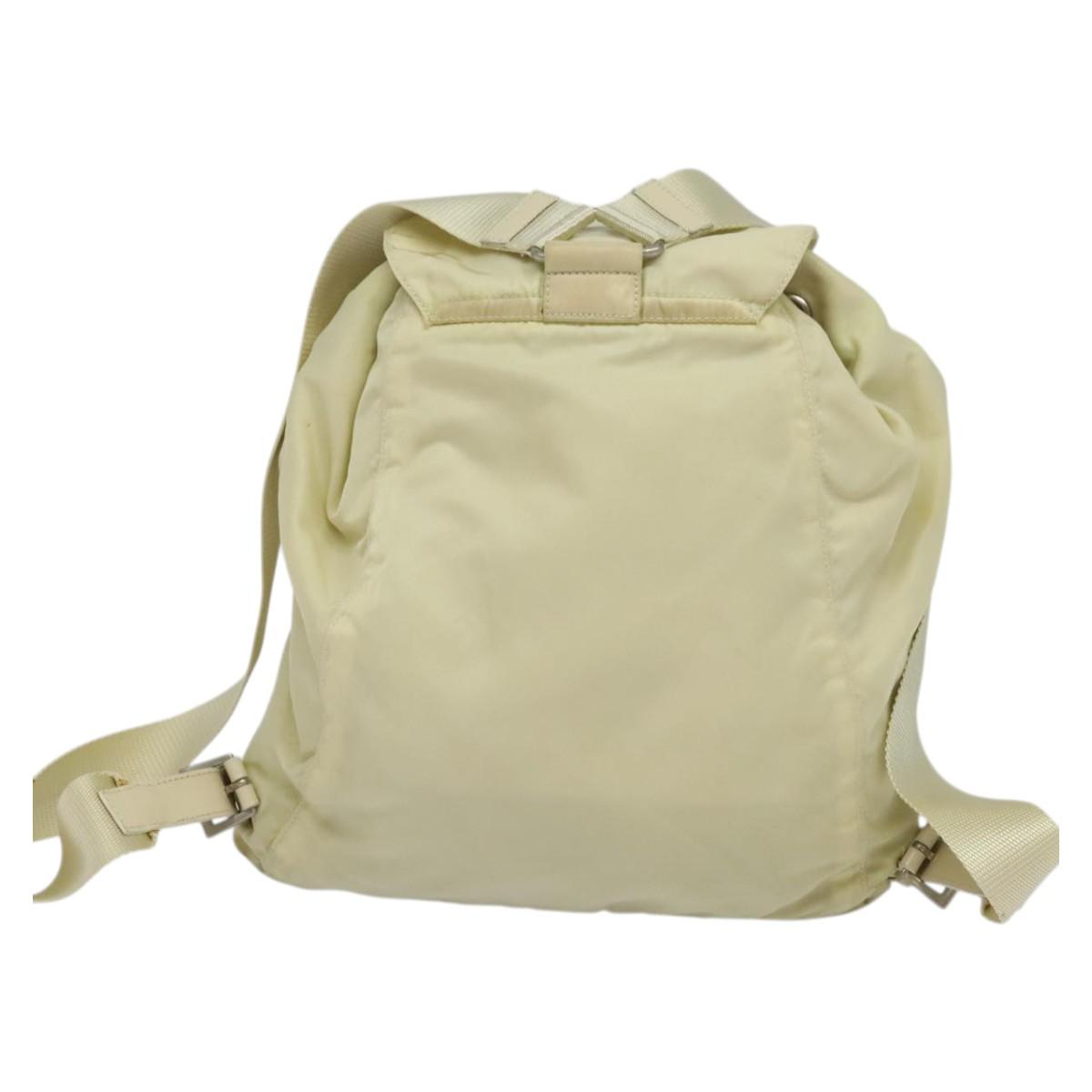 PRADA Backpack Nylon Beige Silver Auth 132544