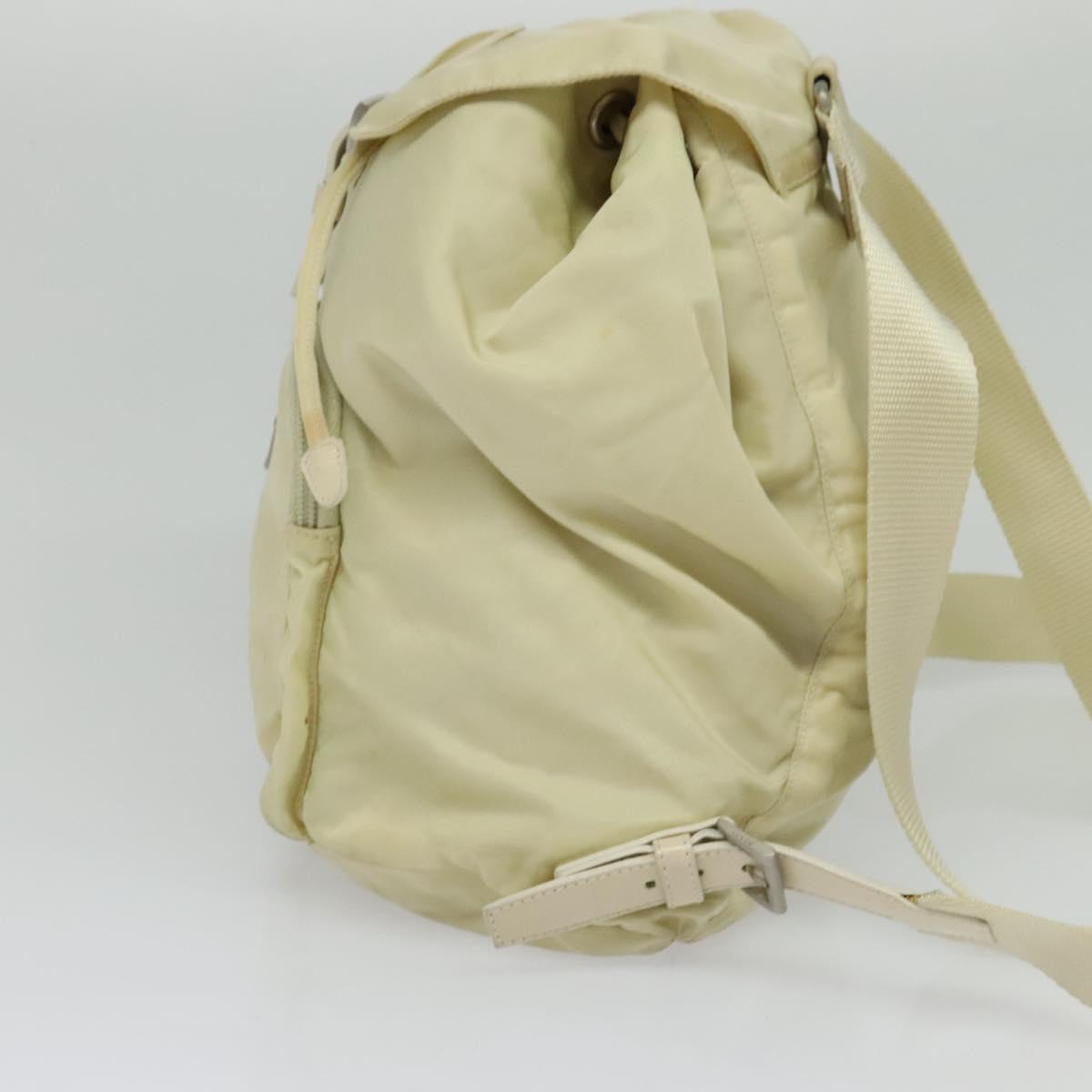 PRADA Backpack Nylon Beige Silver Auth 132544