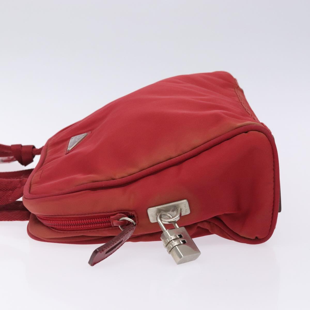 PRADA Hand Bag Nylon Red Silver Auth 132546