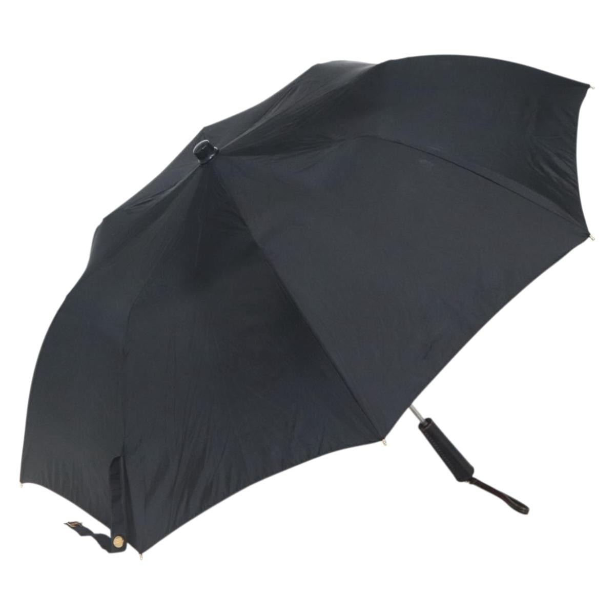 CHANEL Folding Umbrella & Umbrella case Nylon Black CC Auth 132558