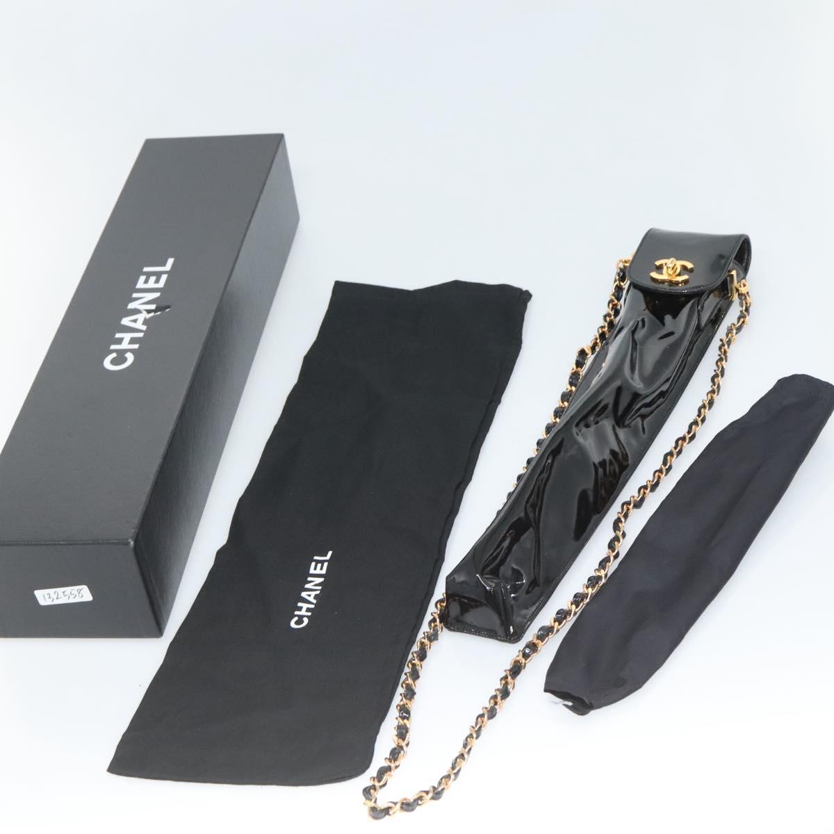 CHANEL Folding Umbrella & Umbrella case Nylon Black CC Auth 132558