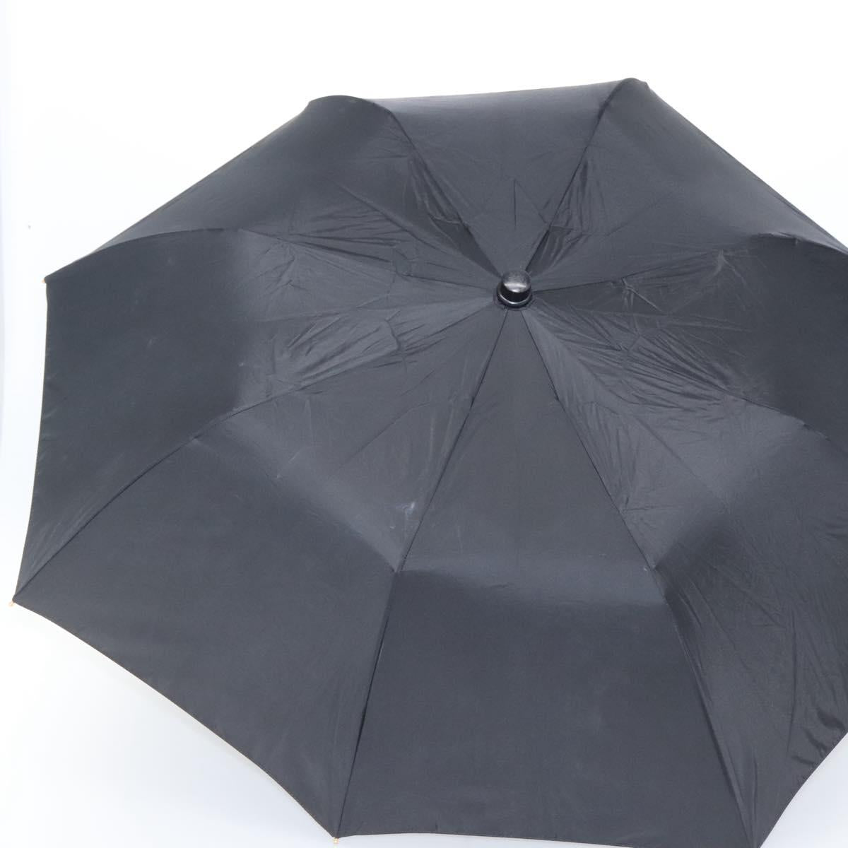 CHANEL Folding Umbrella & Umbrella case Nylon Black CC Auth 132558