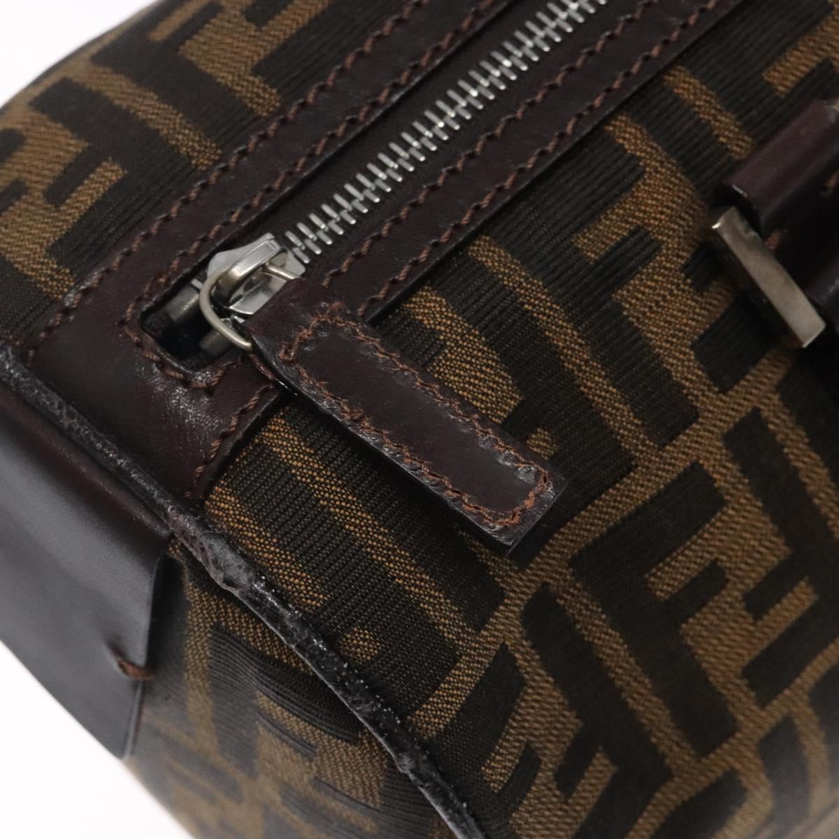 FENDI Zucca Canvas Hand Bag Brown Black gold Auth 132560