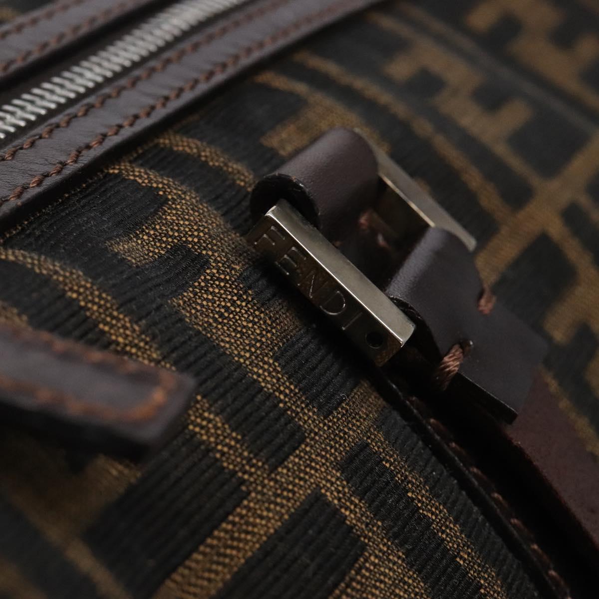FENDI Zucca Canvas Hand Bag Brown Black gold Auth 132560