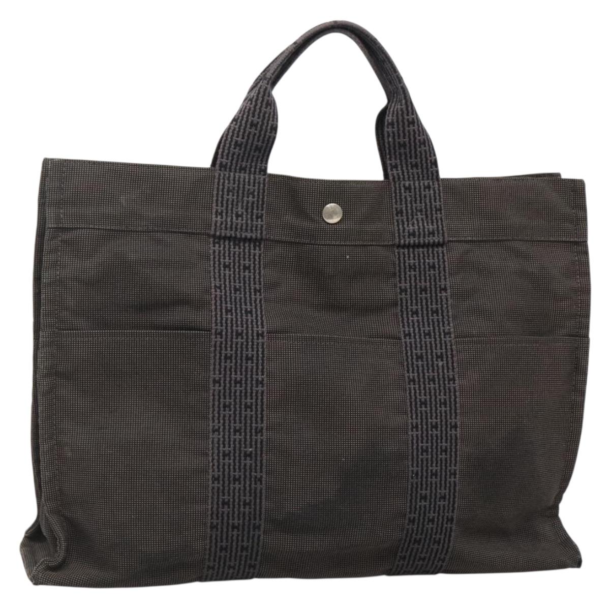 HERMES Her Line Tote Bag Canvas Gray Silver Auth 132562