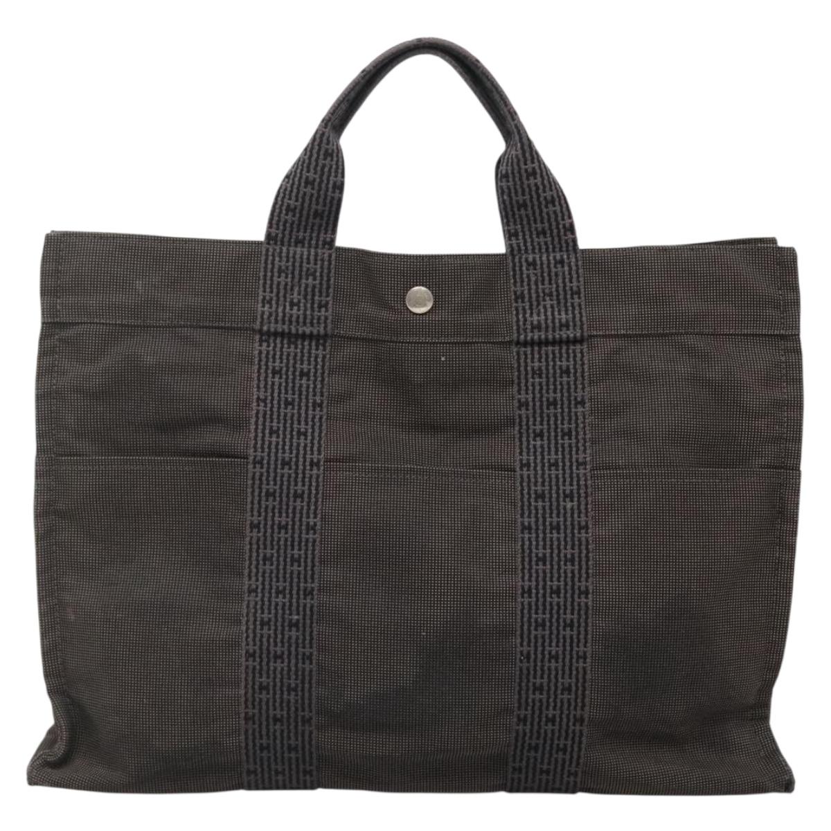 HERMES Her Line Tote Bag Canvas Gray Silver Auth 132562