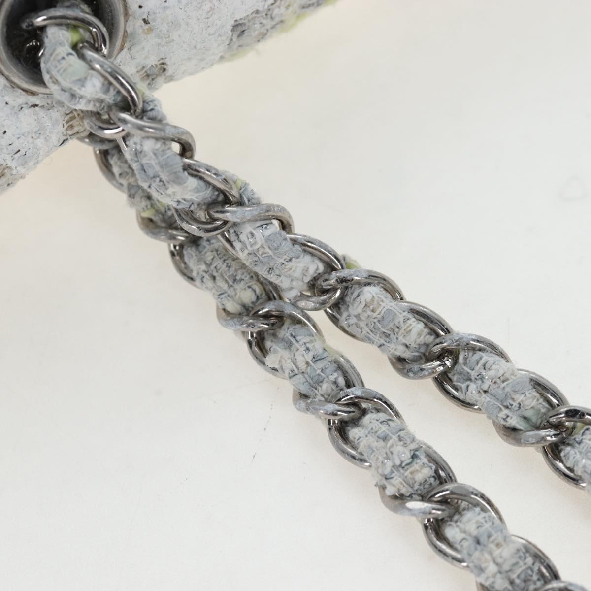 CHANEL Chain Shoulder Bag Tweed White Silver CC Auth 132564A