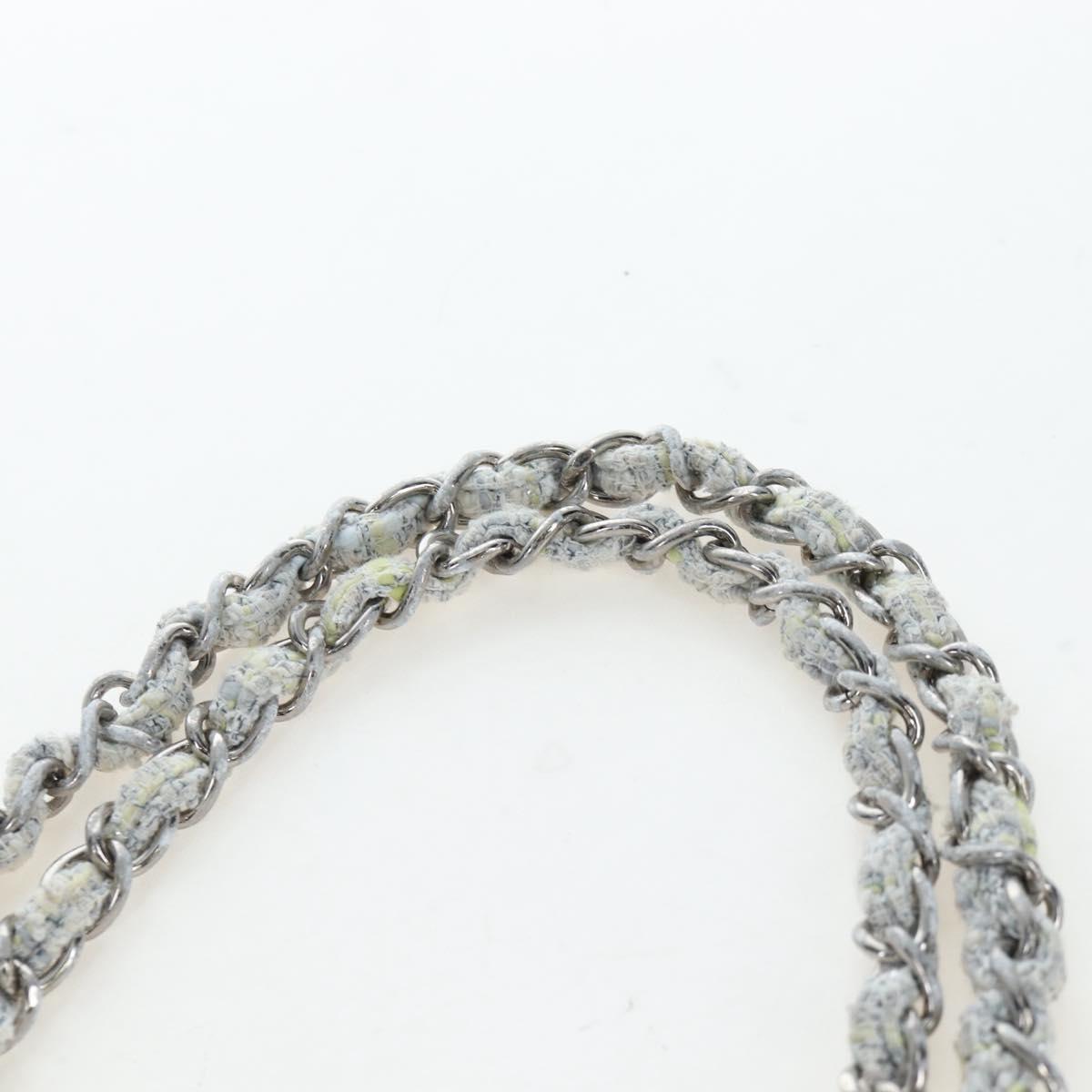 CHANEL Chain Shoulder Bag Tweed White Silver CC Auth 132564A