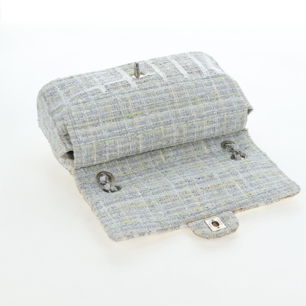 CHANEL Chain Shoulder Bag Tweed White Silver CC Auth 132564A