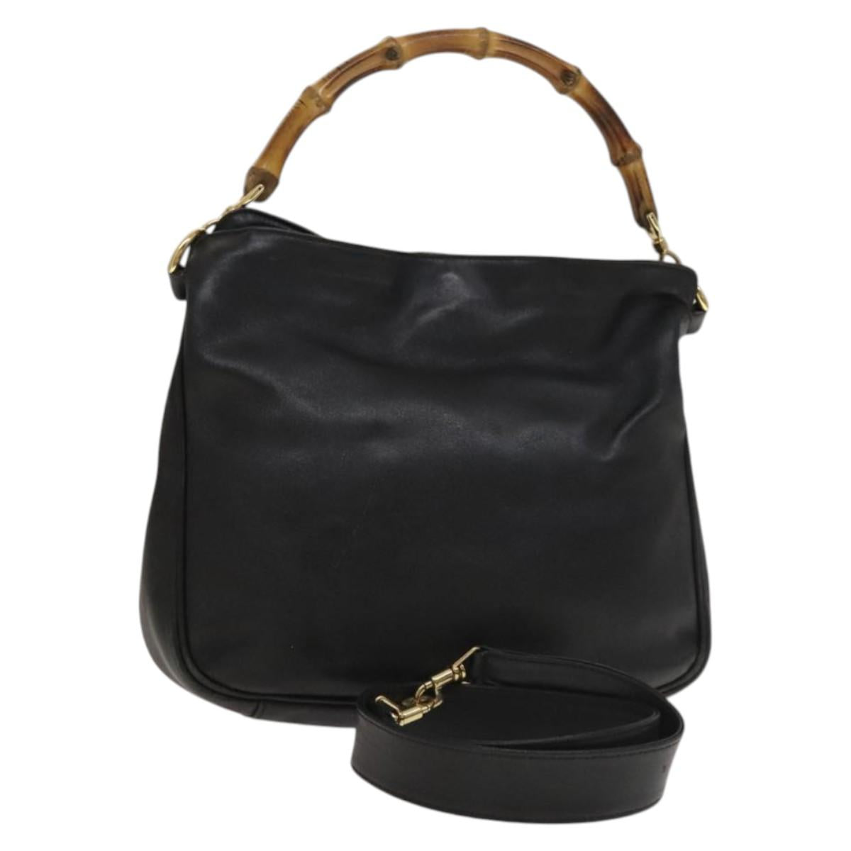 GUCCI Bamboo Shoulder Bag Leather Black Gold 001 3444 1638 Auth 132566