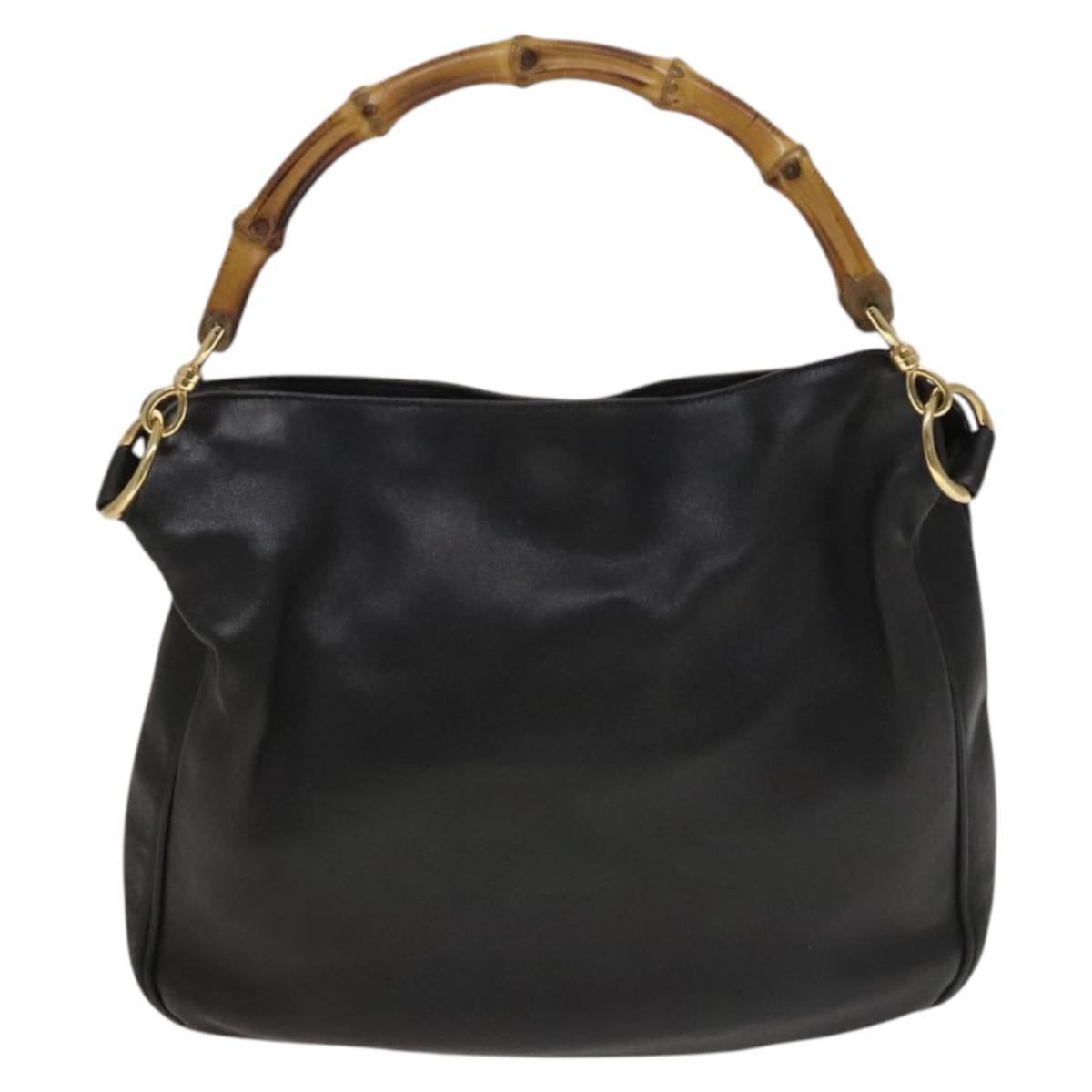 GUCCI Bamboo Shoulder Bag Leather Black Gold 001 3444 1638 Auth 132566