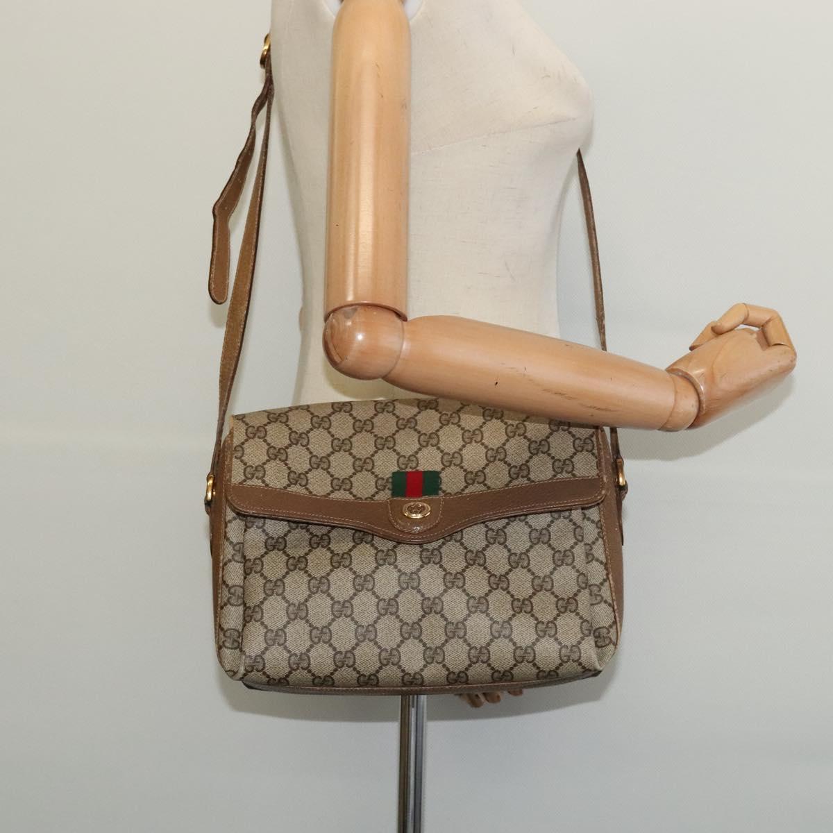 GUCCI GG Supreme Web Sherry Line Bag PVC Beige Gold 904 02 084 Auth 132568