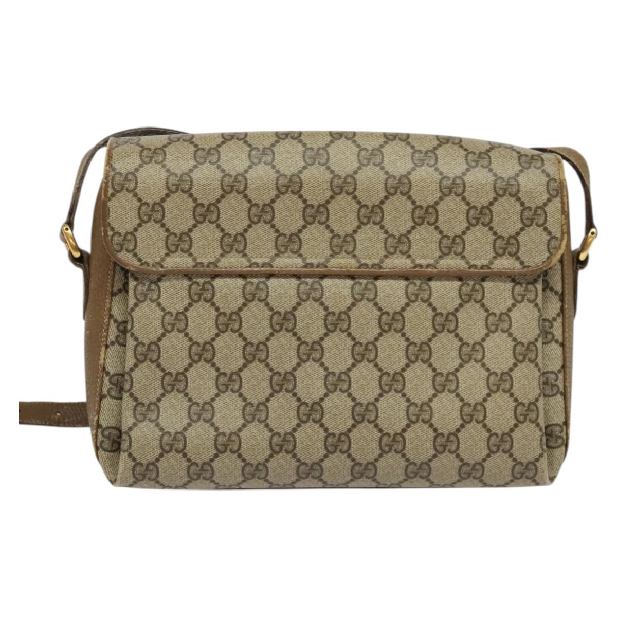 GUCCI GG Supreme Web Sherry Line Bag PVC Beige Gold 904 02 084 Auth 132568