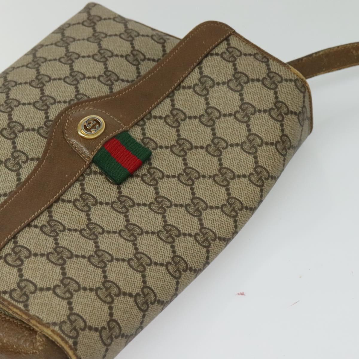 GUCCI GG Supreme Web Sherry Line Bag PVC Beige Gold 904 02 084 Auth 132568