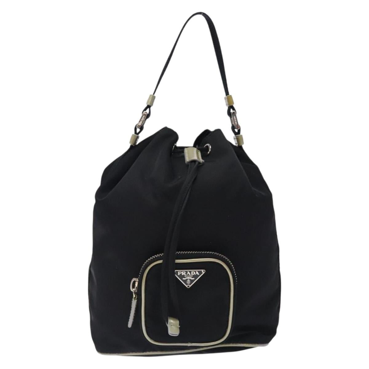 PRADA Hand Bag Nylon Black Silver Auth 132573