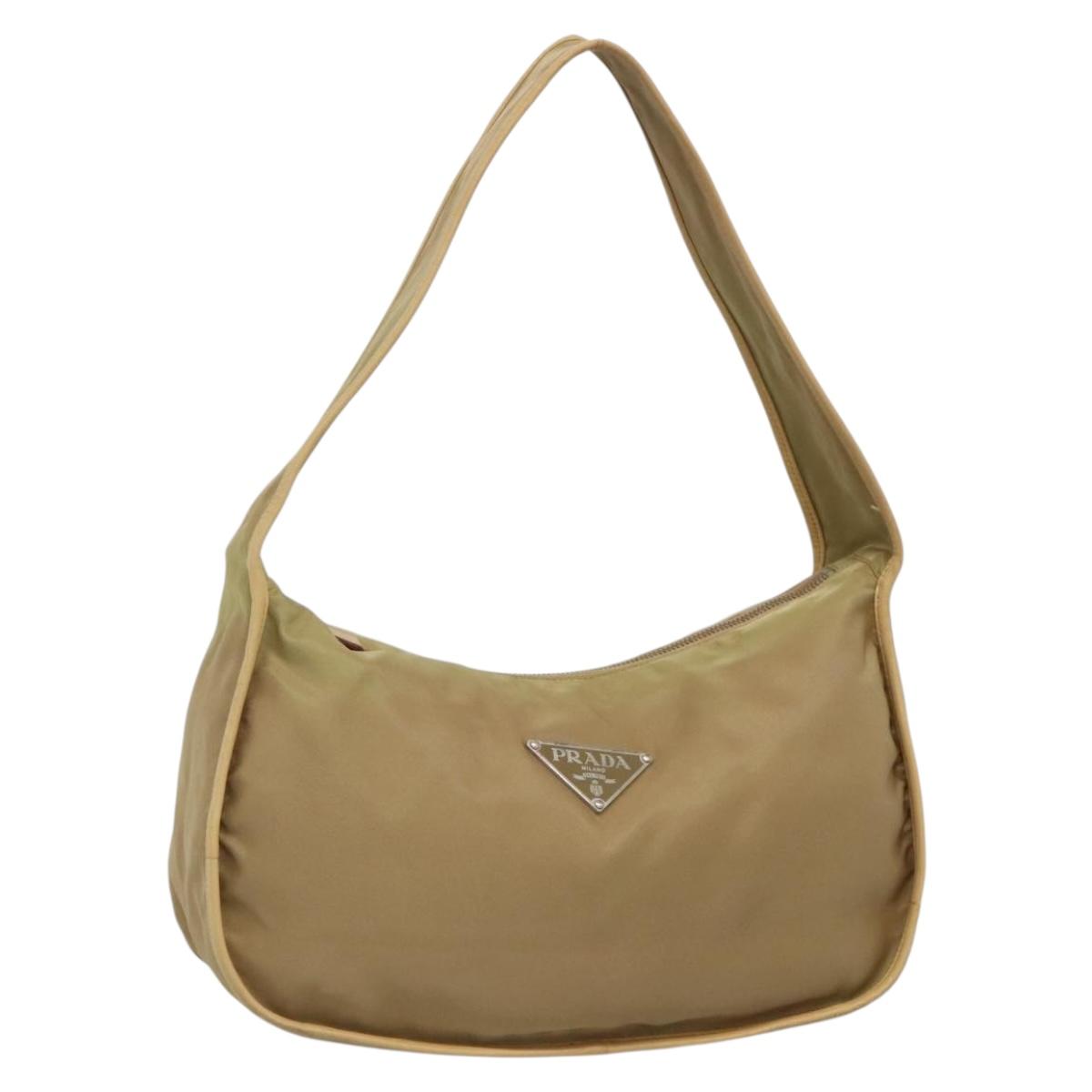 PRADA Shoulder Bag Nylon Leather Brown Silver Auth 132575