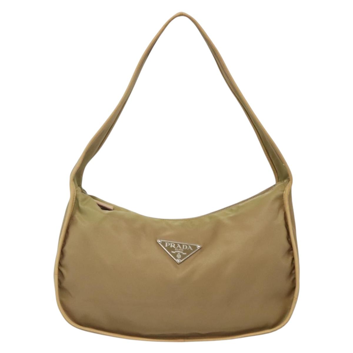 PRADA Shoulder Bag Nylon Leather Brown Silver Auth 132575