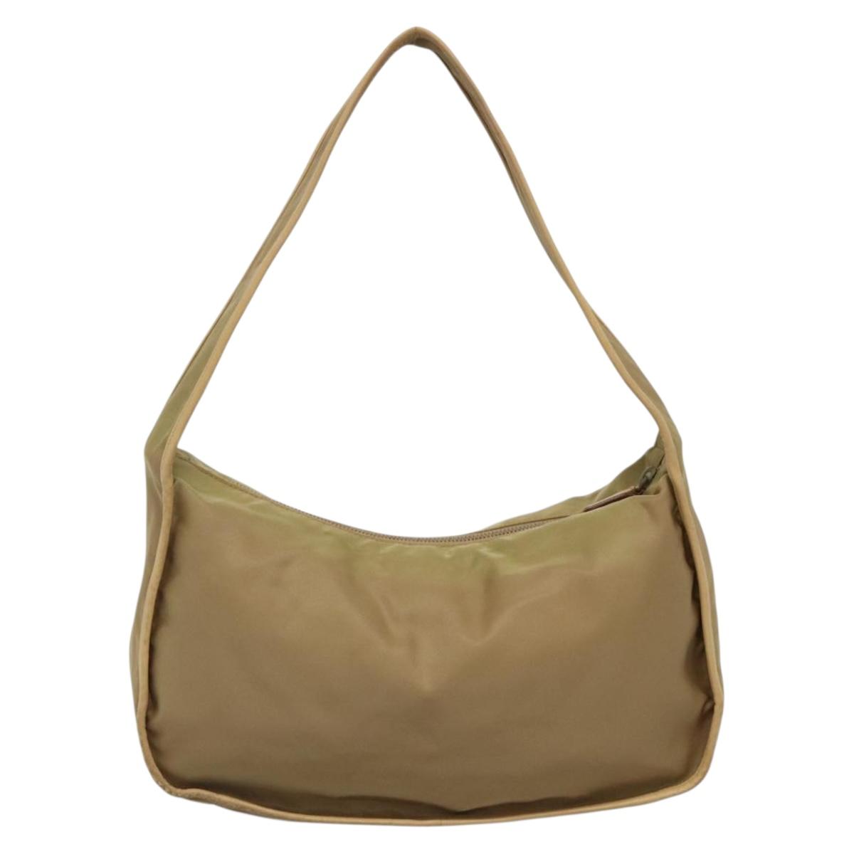 PRADA Shoulder Bag Nylon Leather Brown Silver Auth 132575