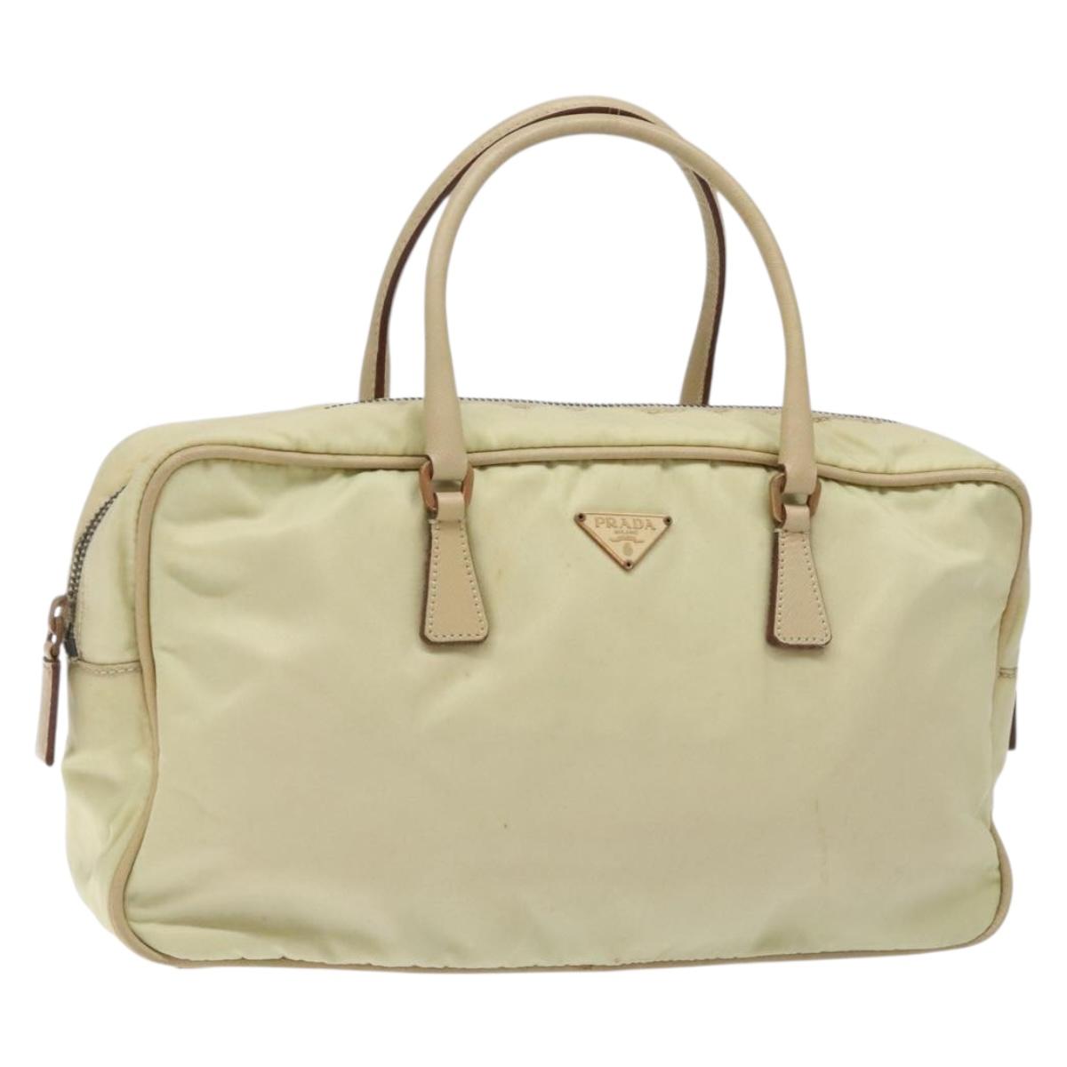 PRADA Hand Bag Nylon Beige Gold Auth 132576