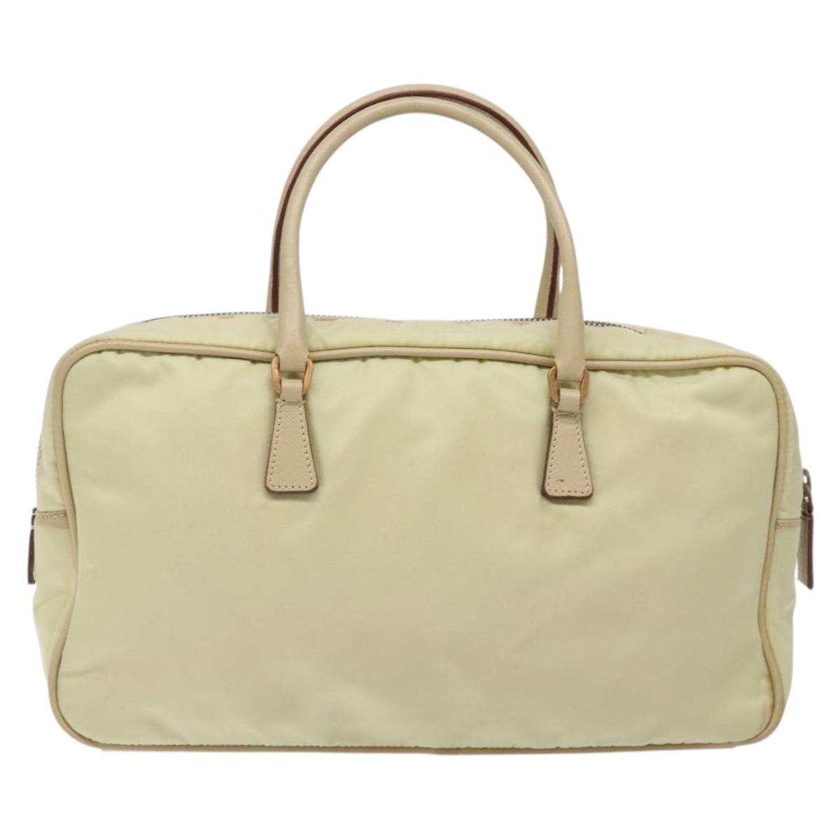 PRADA Hand Bag Nylon Beige Gold Auth 132576