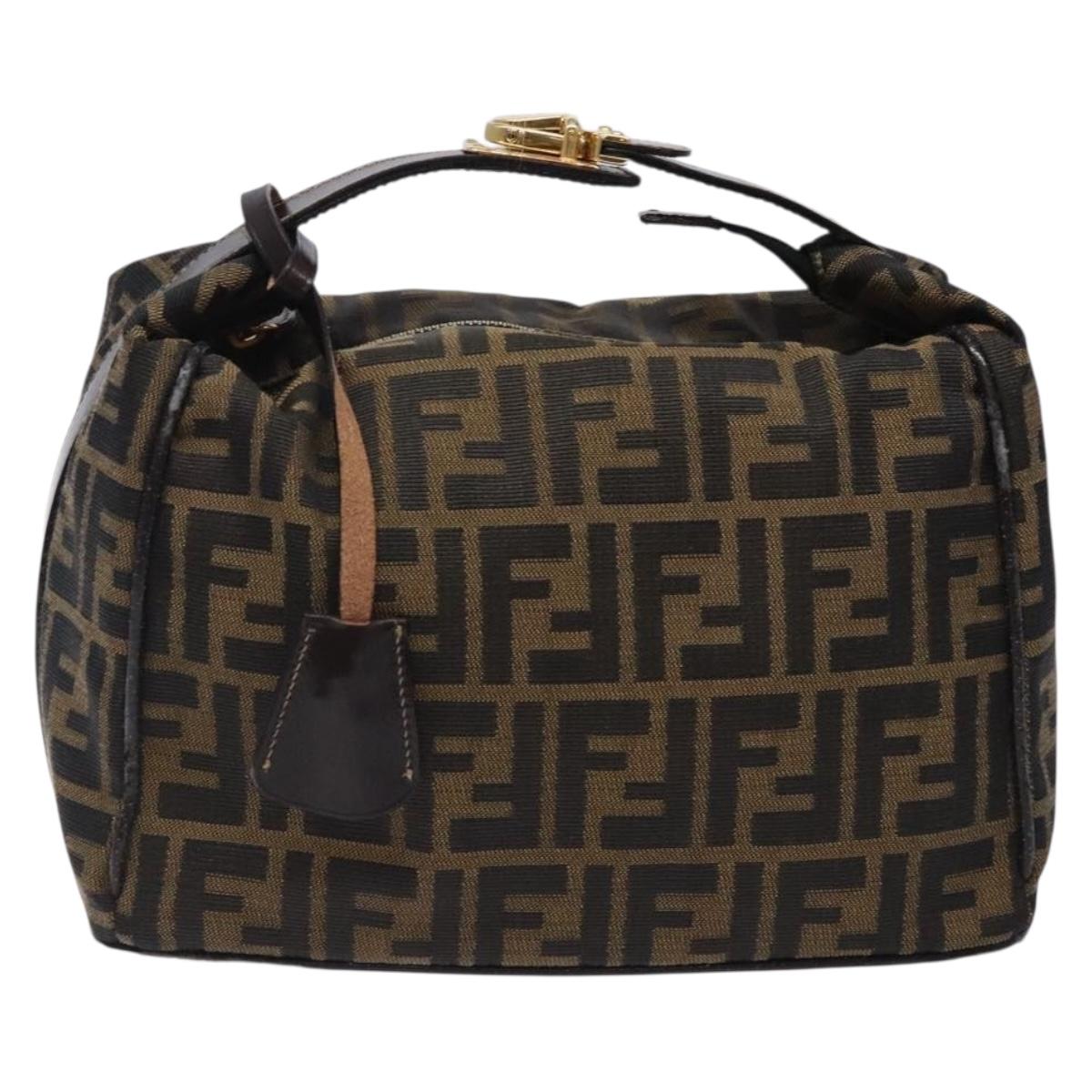 FENDI Zucca Canvas Hand Bag Black Brown Auth 132626