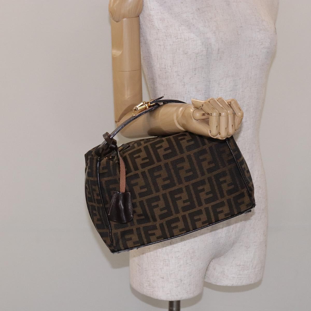 FENDI Zucca Canvas Hand Bag Black Brown Auth 132626