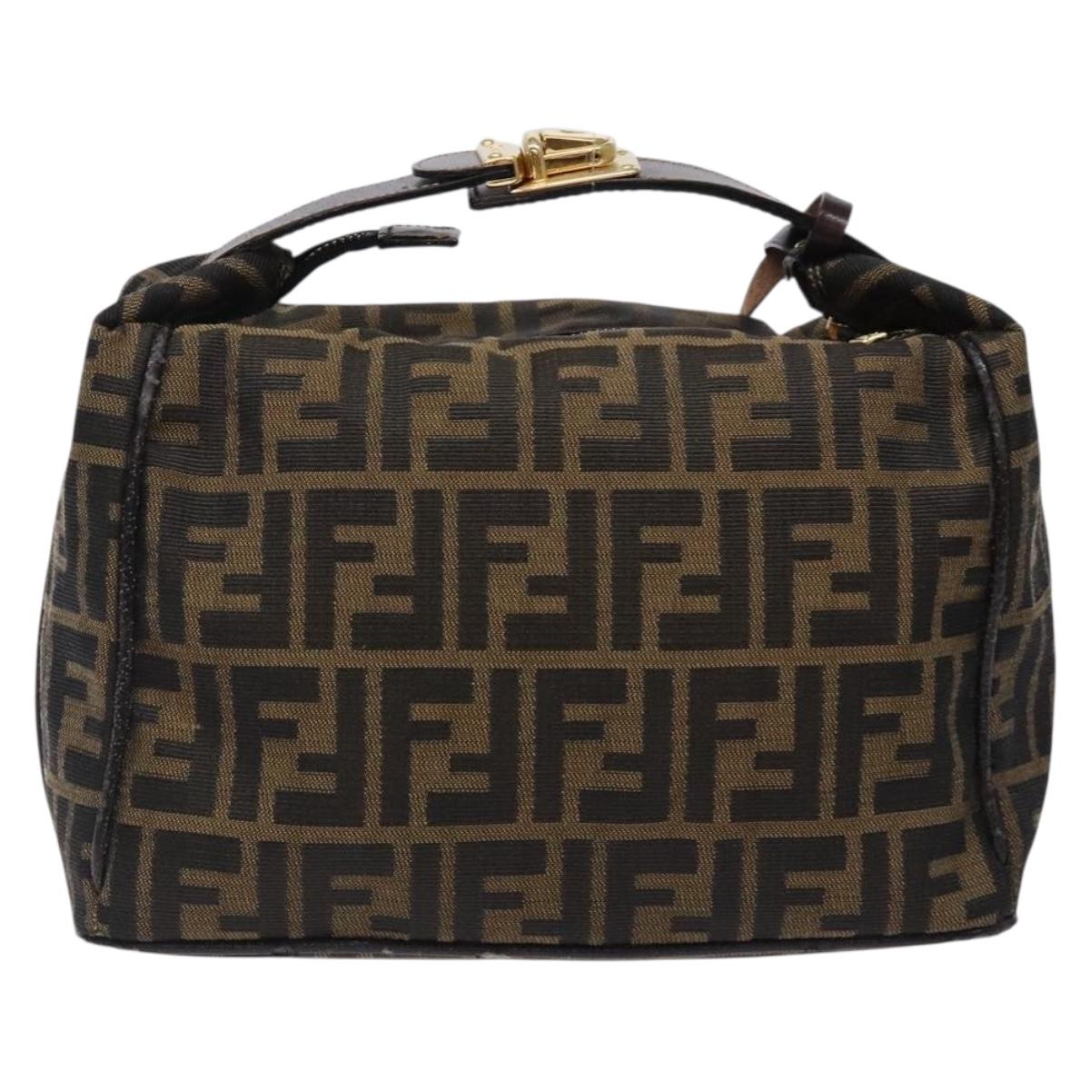 FENDI Zucca Canvas Hand Bag Black Brown Auth 132626