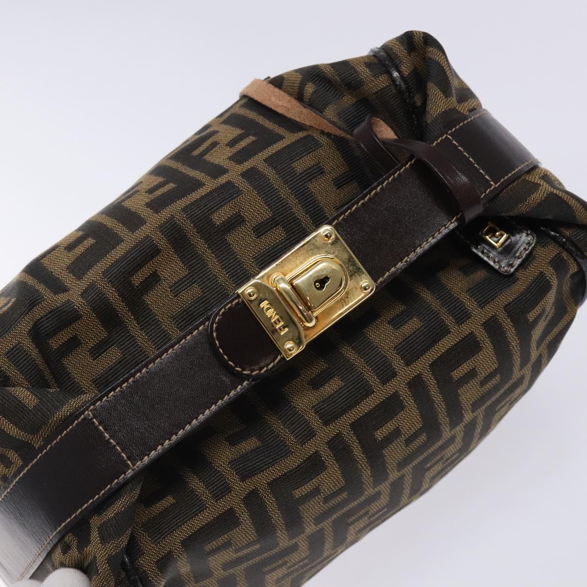 FENDI Zucca Canvas Hand Bag Black Brown Auth 132626