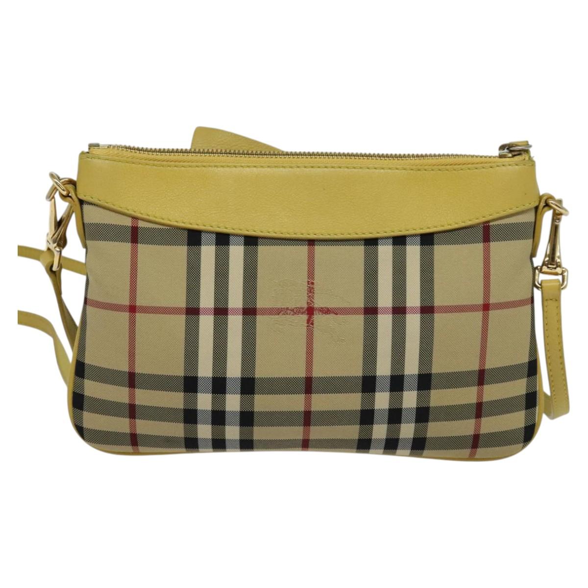 BURBERRY Nova Check Shoulder Bag Canvas Beige Gold Auth 132629