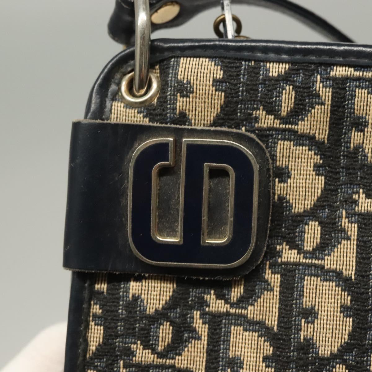 Christian Dior Trotter Canvas Shoulder Bag Navy Gold Auth 132631