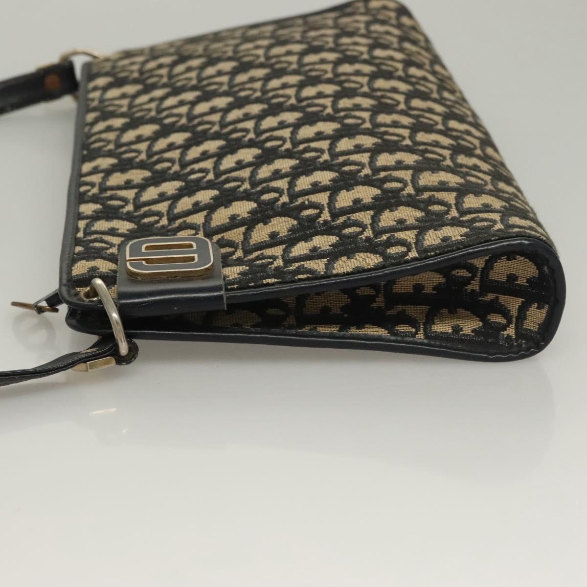 Christian Dior Trotter Canvas Shoulder Bag Navy Gold Auth 132631