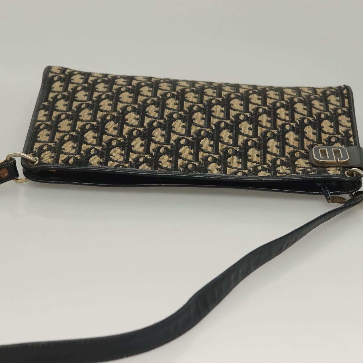 Christian Dior Trotter Canvas Shoulder Bag Navy Gold Auth 132631