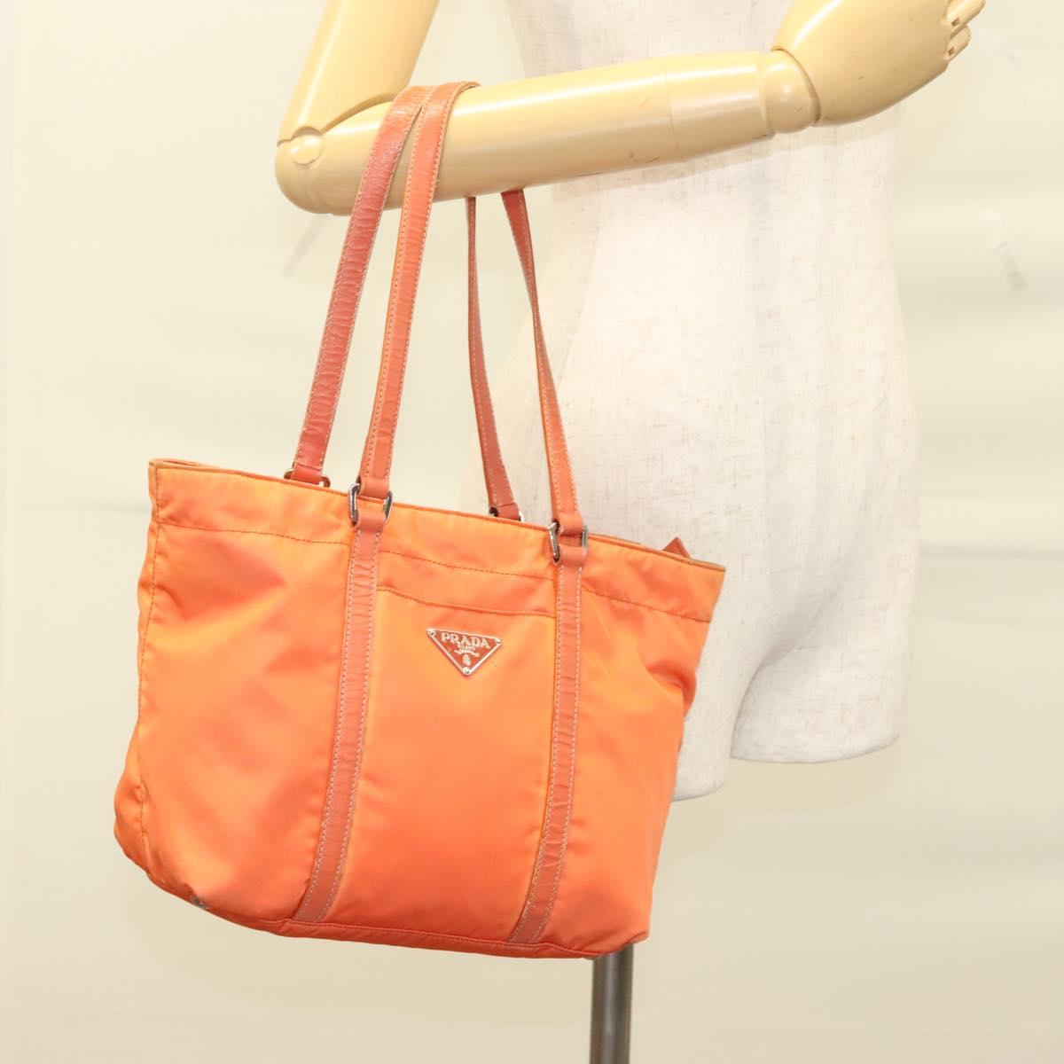 PRADA Tote Bag Nylon Orange Silver Auth 132636