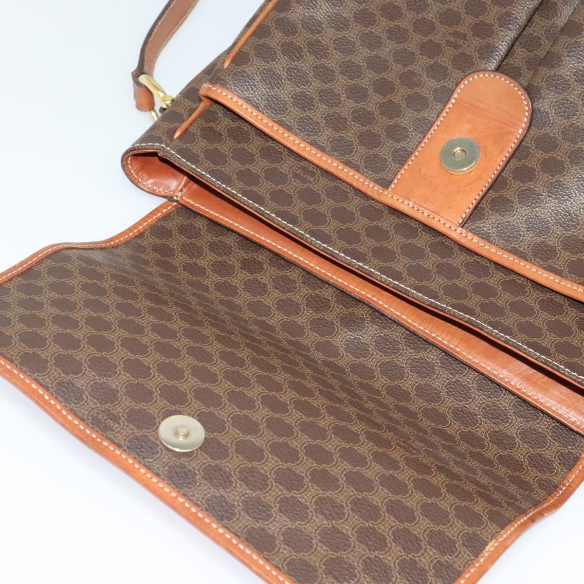 CELINE Macadam Canvas Shoulder Bag PVC Leather Brown Gold Auth 132689