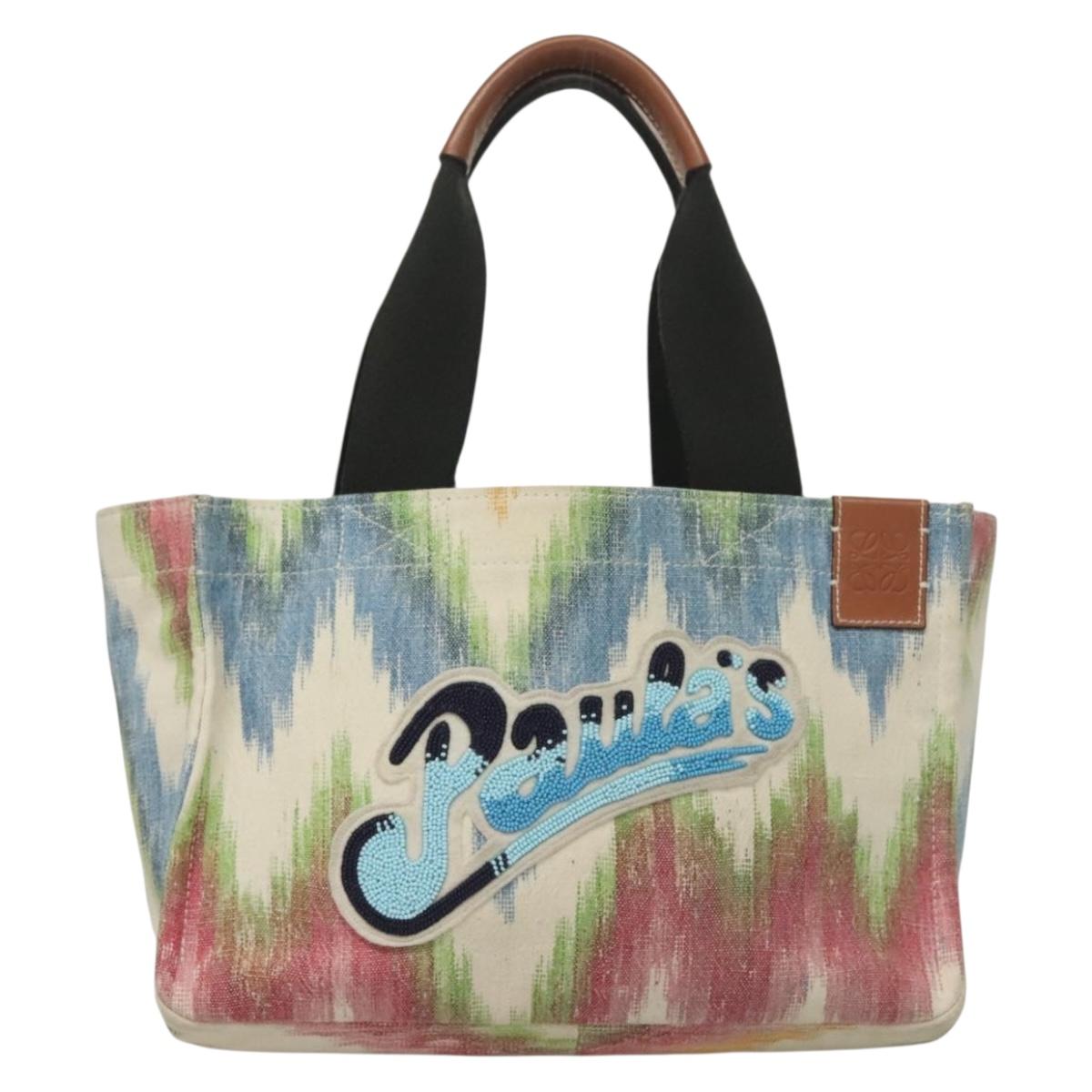 LOEWE Anagram Paula's Ibiza Tote Bag Canvas Multicolor Auth 132697