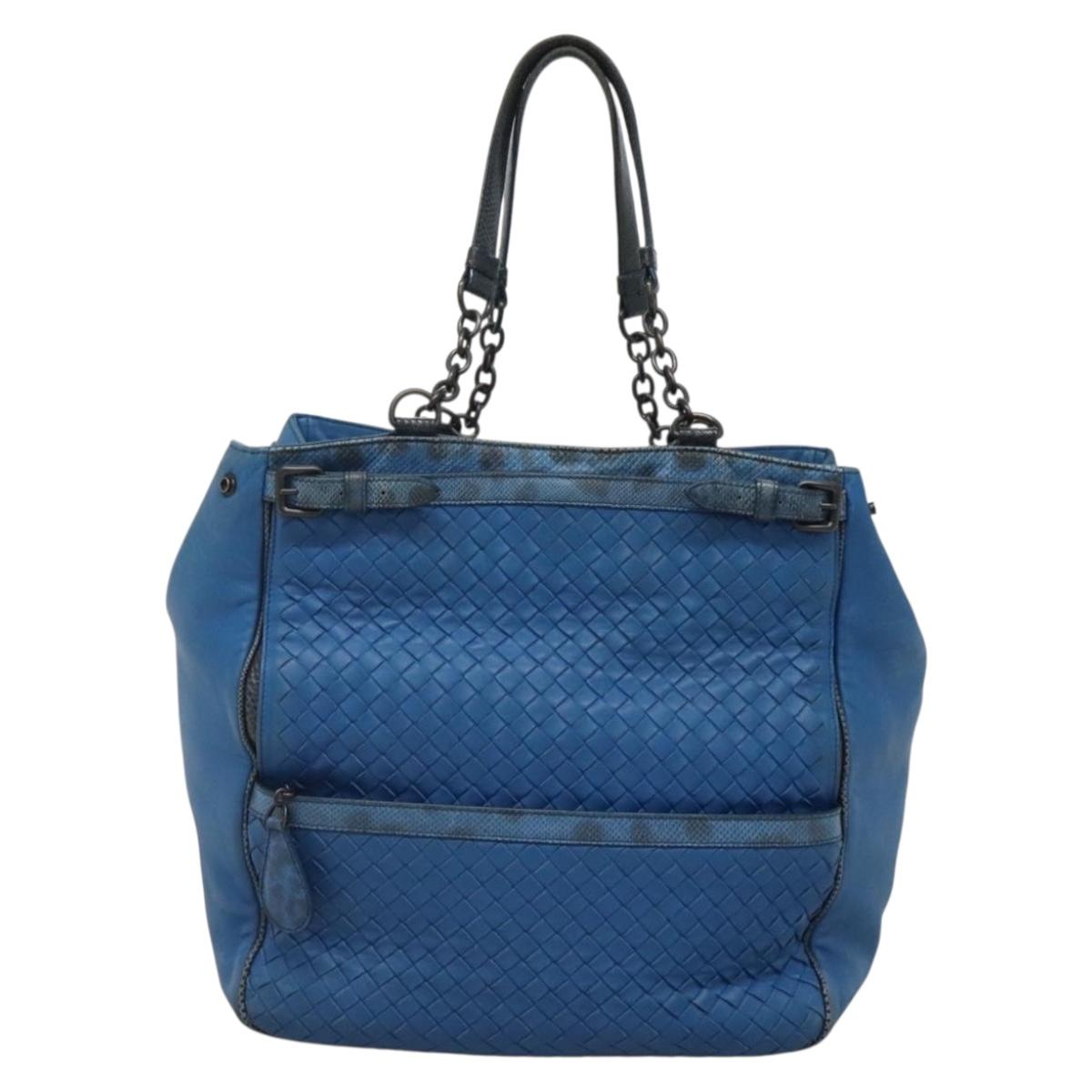 BOTTEGA VENETA INTRECCIATO Tote Bag Leather embossed Blue Auth 132702A