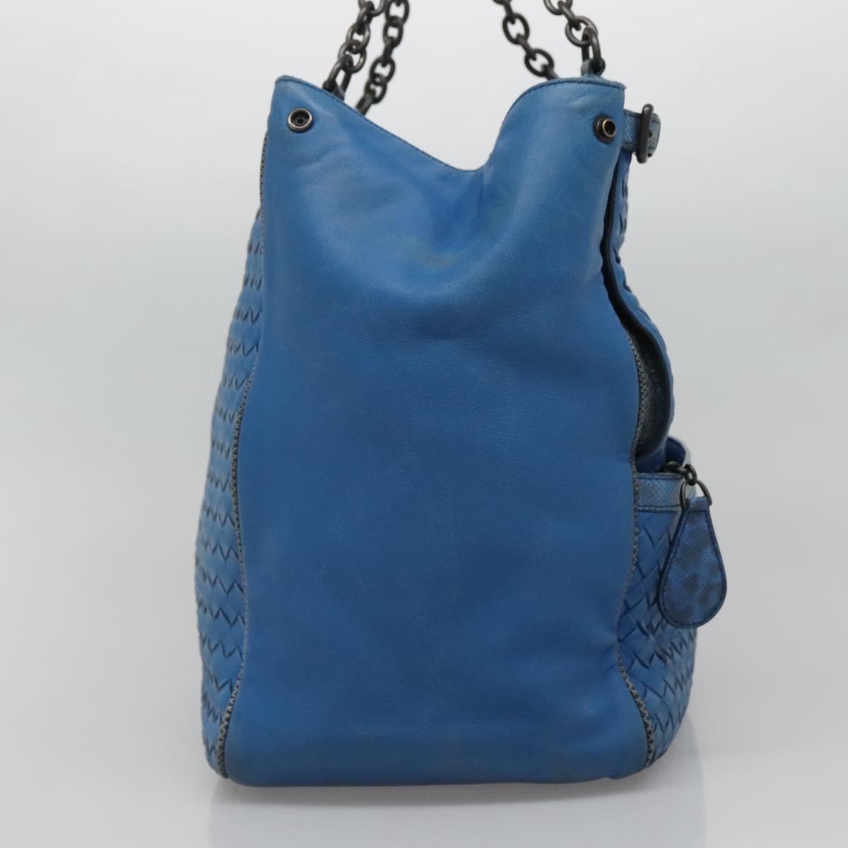 BOTTEGA VENETA INTRECCIATO Tote Bag Leather embossed Blue Auth 132702A