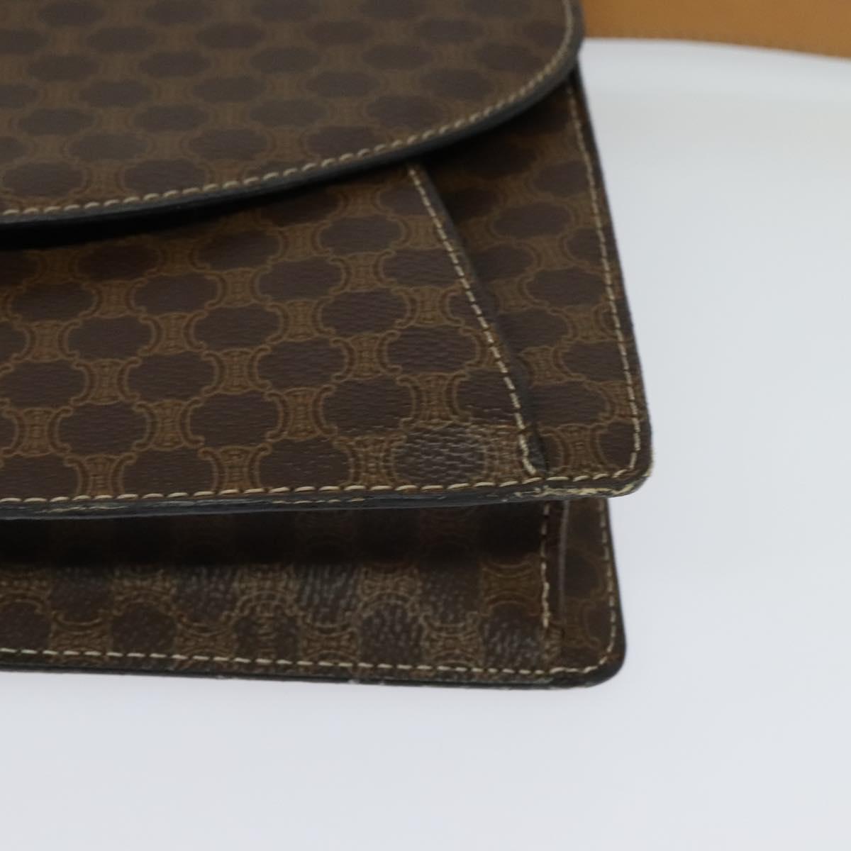 CELINE Macadam Canvas Shoulder Bag PVC Leather Brown Gold Auth 132703