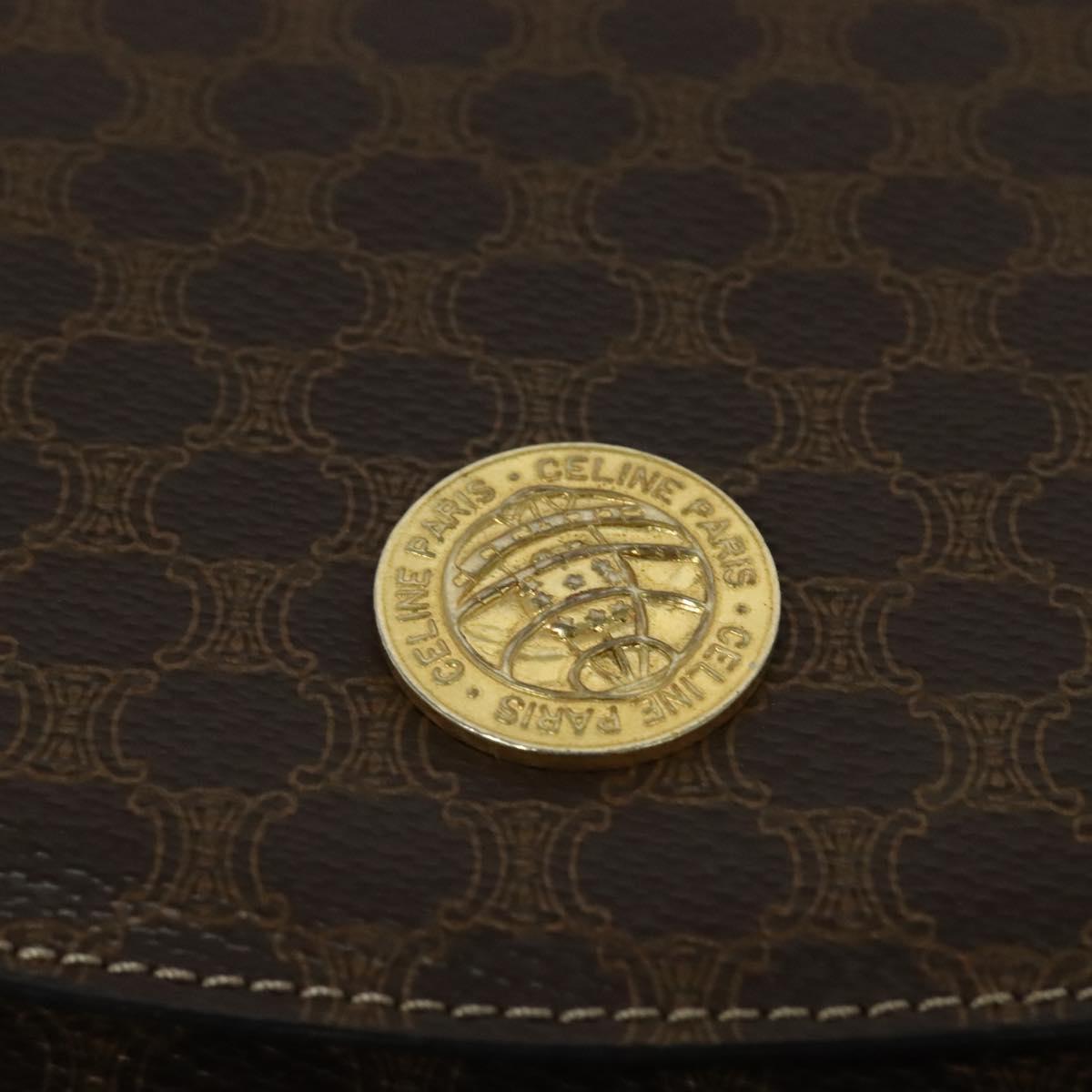 CELINE Macadam Canvas Shoulder Bag PVC Leather Brown Gold Auth 132703