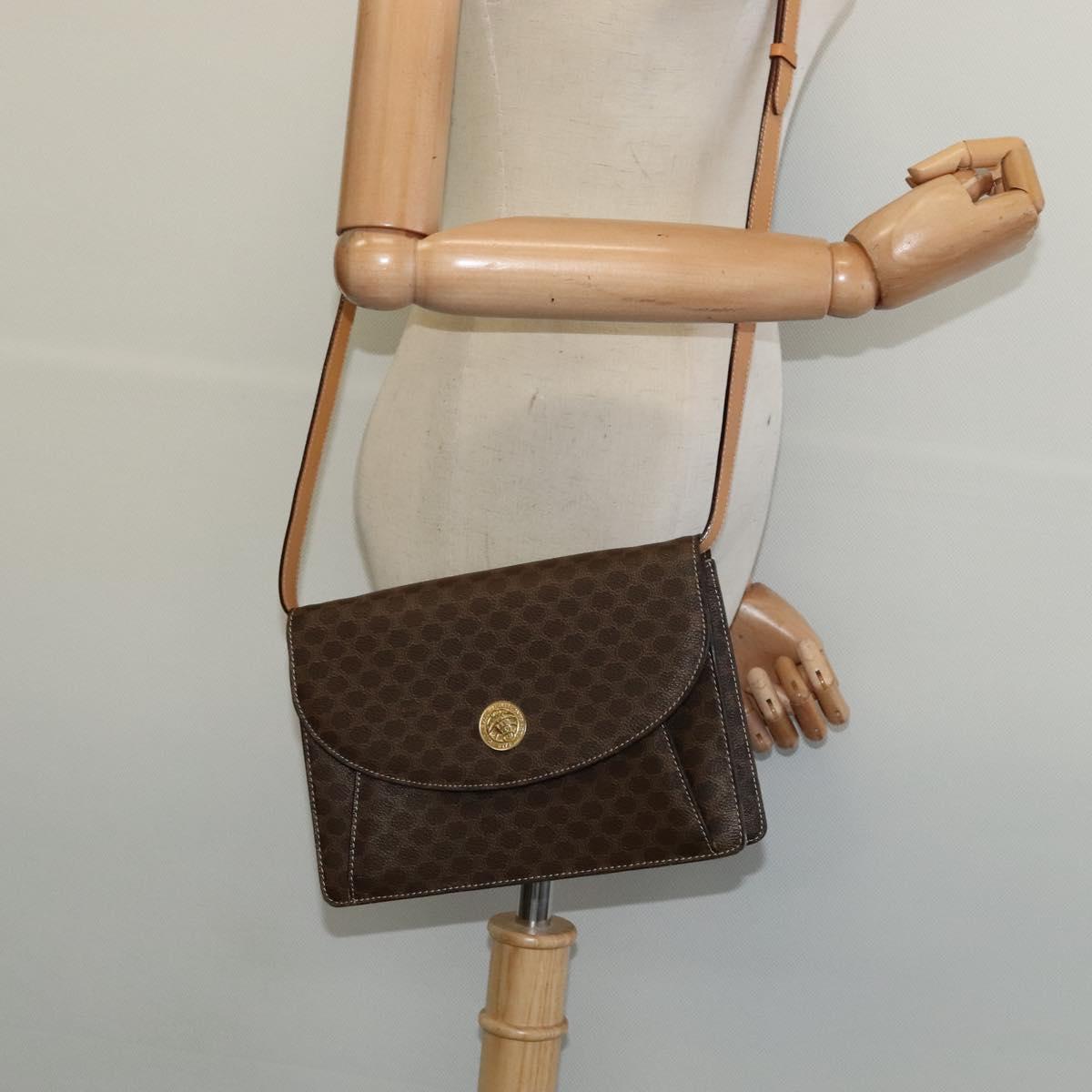 CELINE Macadam Canvas Shoulder Bag PVC Leather Brown Gold Auth 132703