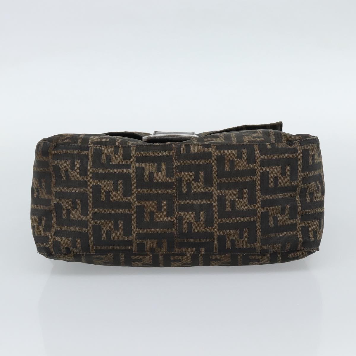 FENDI Zucca Canvas Mamma Baguette Shoulder Bag Black Brown Silver Auth 132708