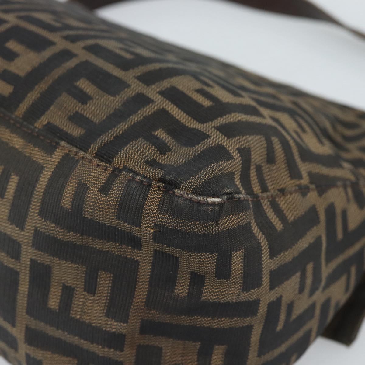 FENDI Zucca Canvas Mamma Baguette Shoulder Bag Black Brown Silver Auth 132708