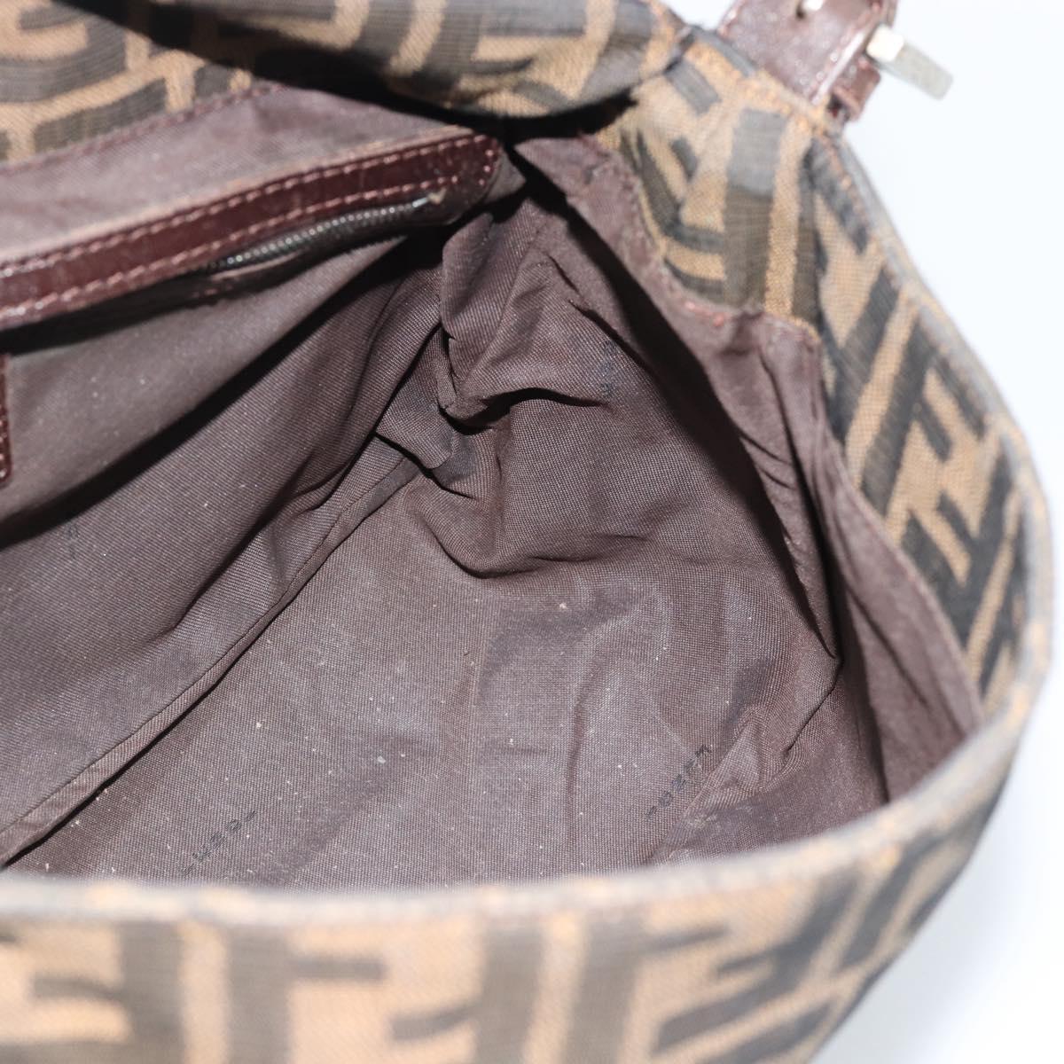 FENDI Zucca Canvas Mamma Baguette Shoulder Bag Black Brown Silver Auth 132708