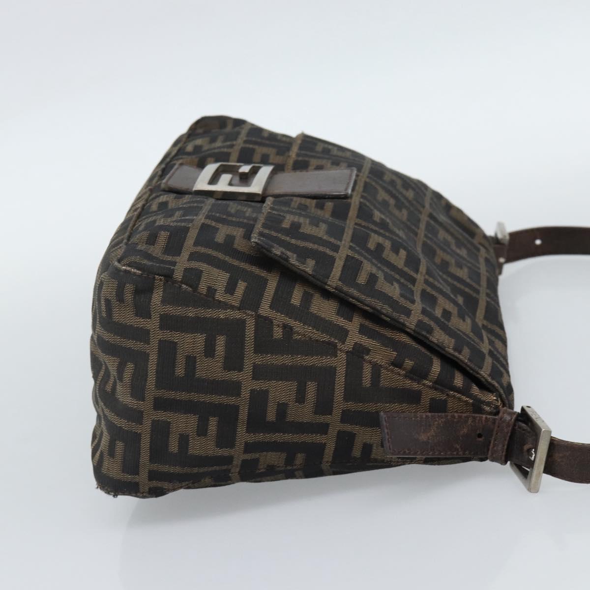 FENDI Zucca Canvas Mamma Baguette Shoulder Bag Black Brown Silver Auth 132708