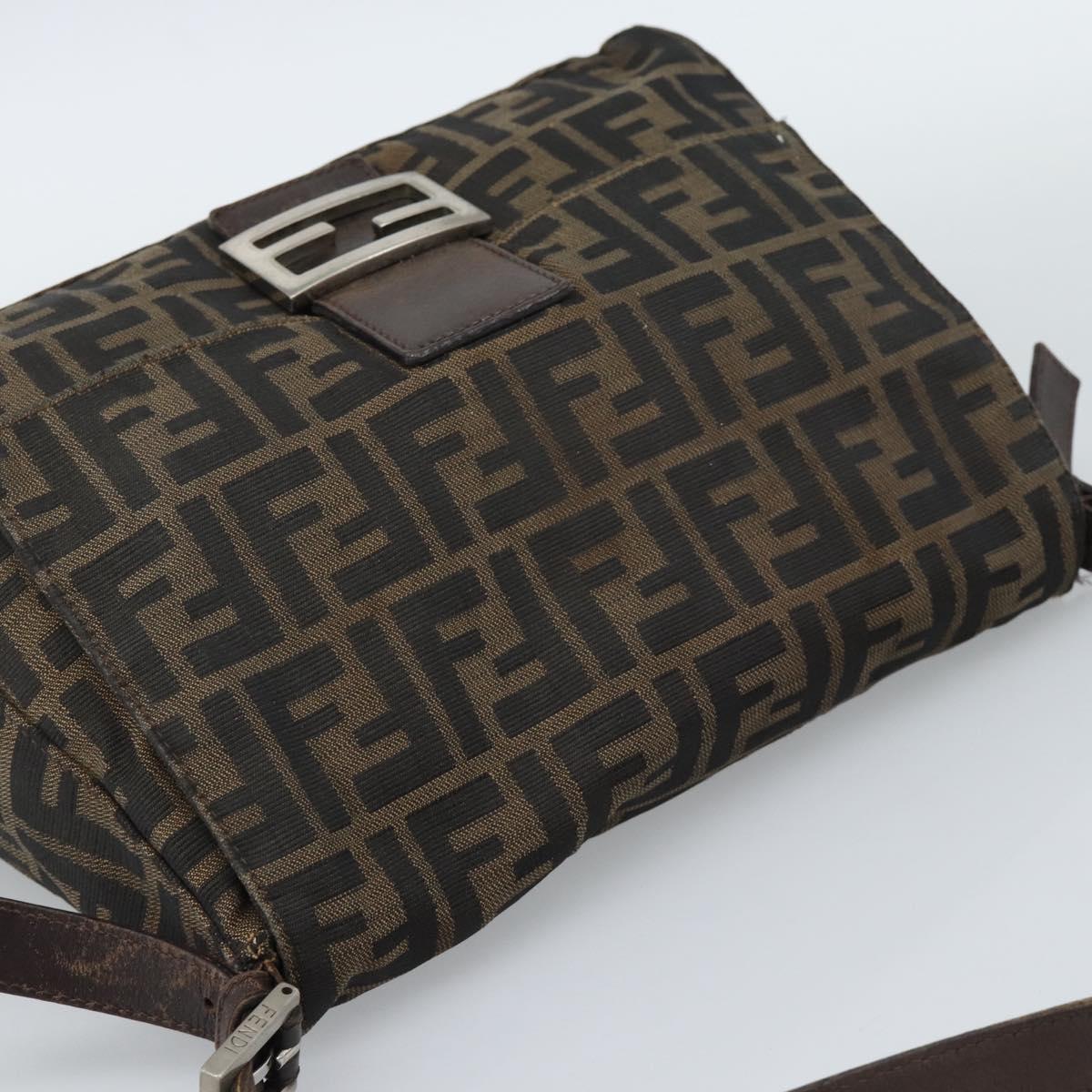 FENDI Zucca Canvas Mamma Baguette Shoulder Bag Black Brown Silver Auth 132708