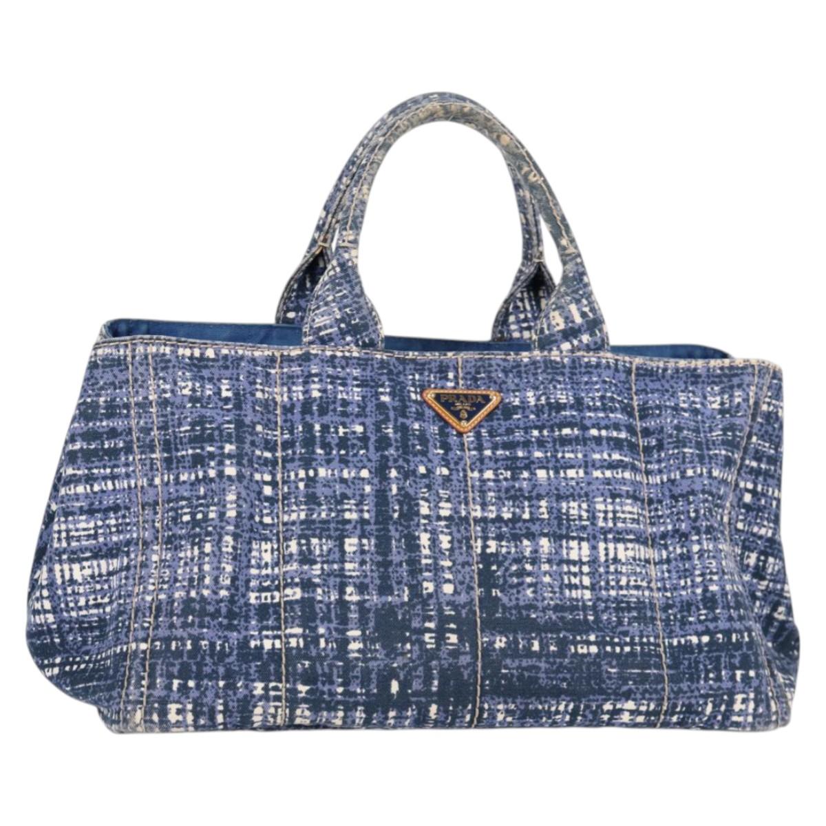 PRADA Canapa GM Hand Bag Canvas Blue Gold Auth 132724