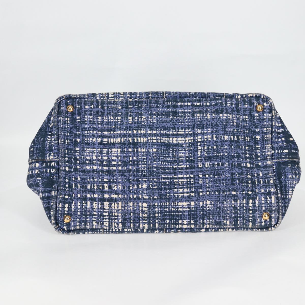 PRADA Canapa GM Hand Bag Canvas Blue Gold Auth 132724
