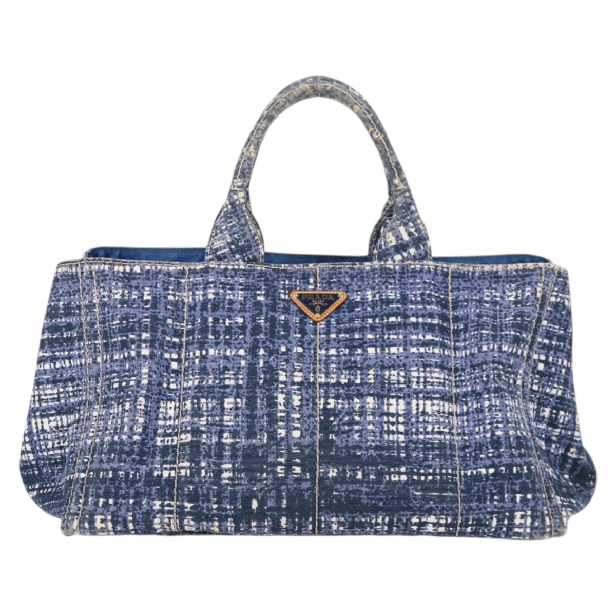 PRADA Canapa GM Hand Bag Canvas Blue Gold Auth 132724
